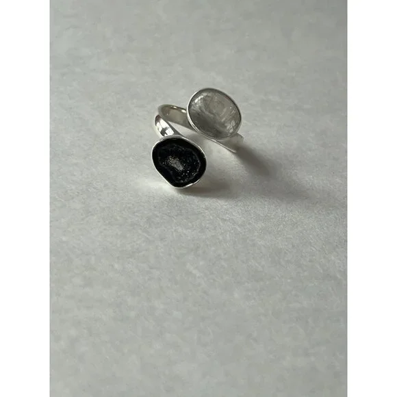Geode & Clear Quartz Ring 925 Sterling Silver, Size 7 Adjustable - Picture 8 of 15